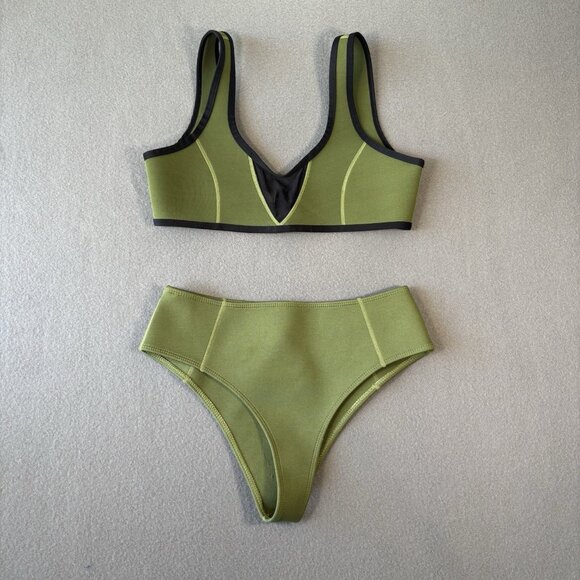 Hoaka Bikini Set Two Pieces Army Green Size M Top Bottom Summer Neoprene Beach - Picture 1 of 15